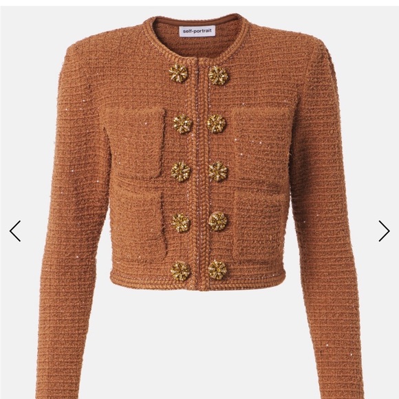 Self-Portrait Jackets & Blazers - Self-Portrait Camel Tweed Blazer with Gold Buttons